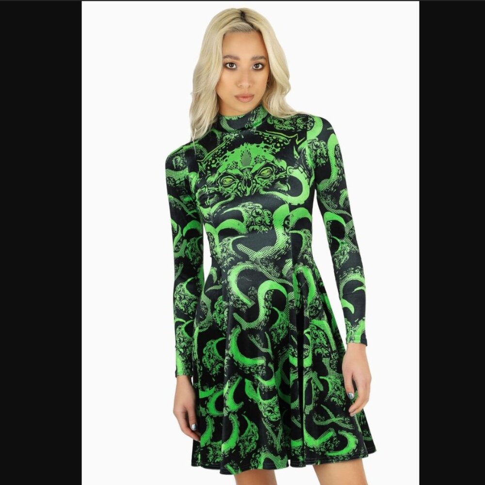 Blackmilk Cthulhu Velvet Long Sleeve Evil Longline Skater Dress Cthulu